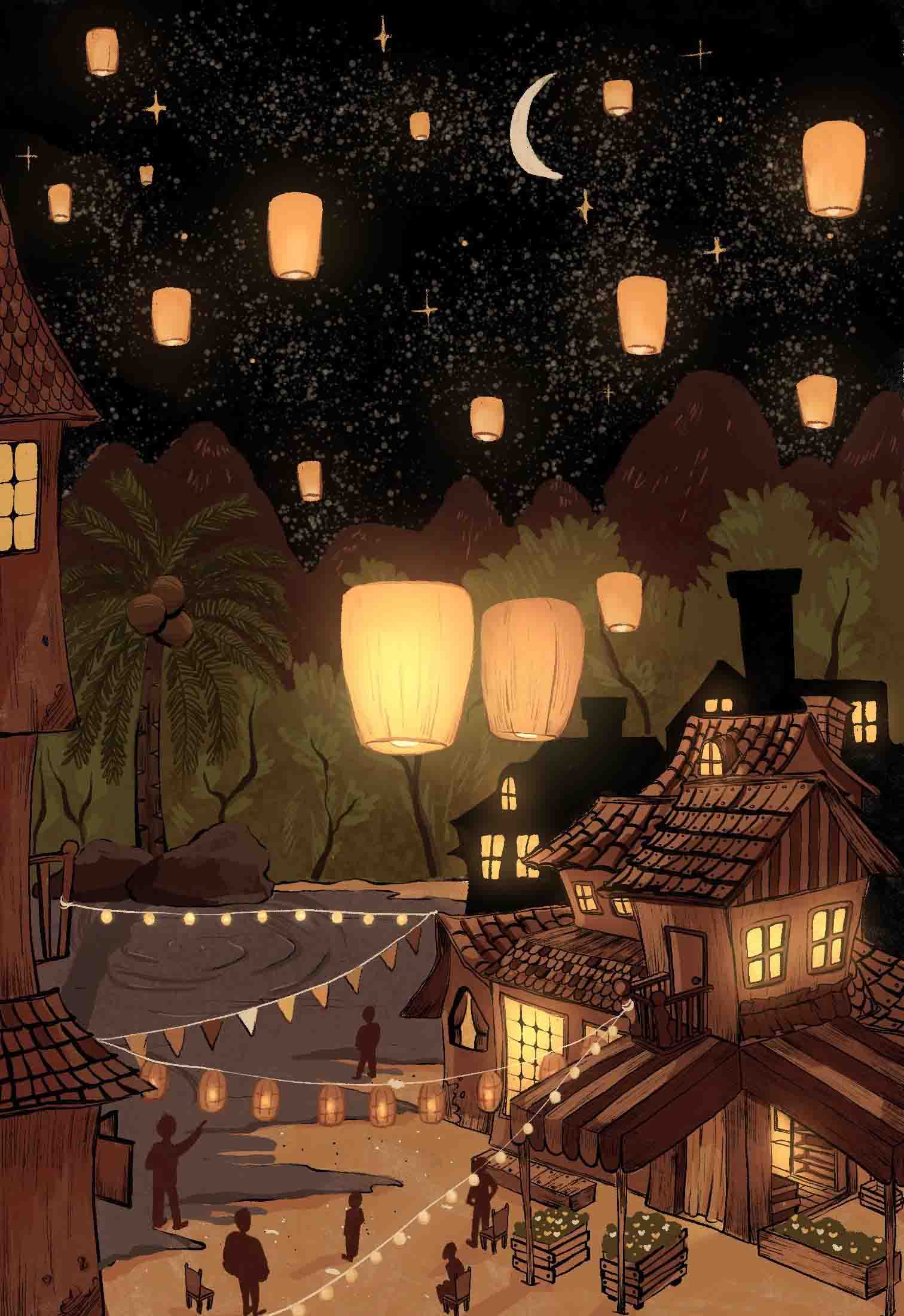 floating sky lantern festival illustration