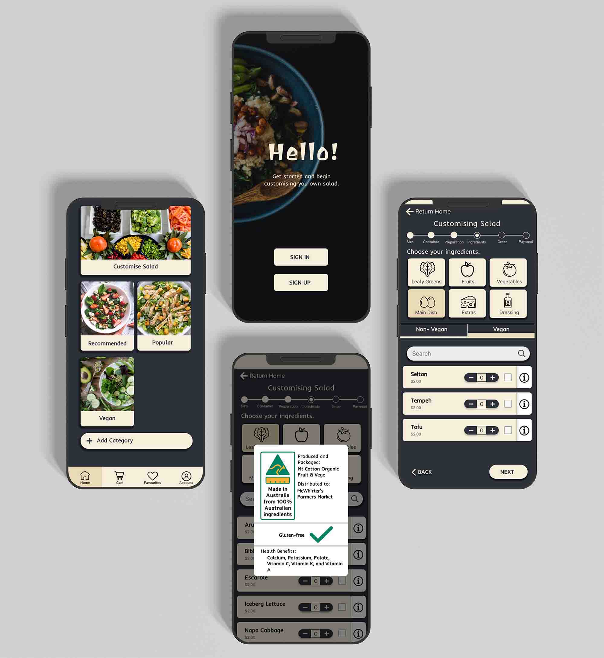 mockup of the salad delivery app